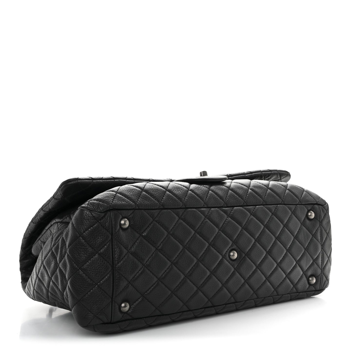 Calfskin Quilted XXL Travel Flap Bag Black