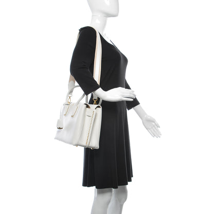 MCM Grained Calfskin Studded Medium Milla Tote White 2 of 9