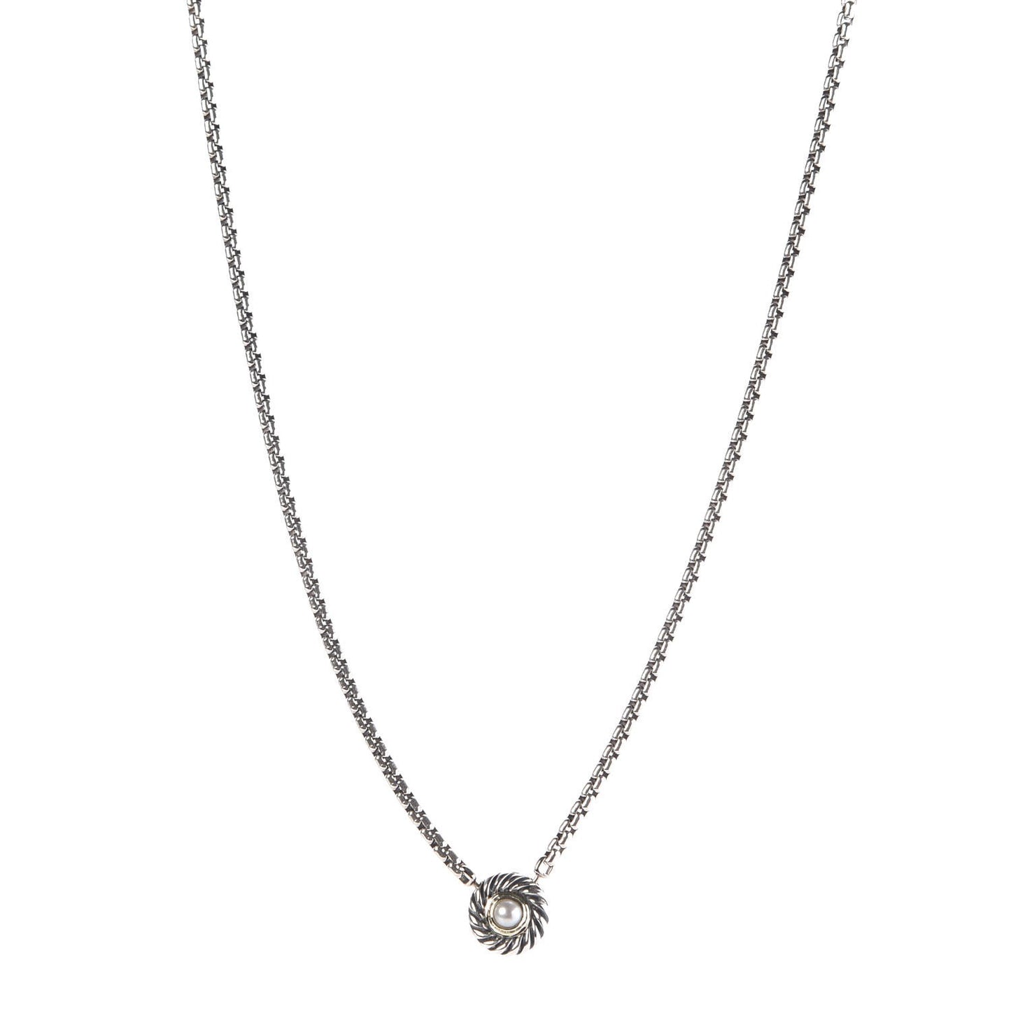 Sterling Silver 14K Yellow Gold Pearl 12mm Cookie Pendant Necklace