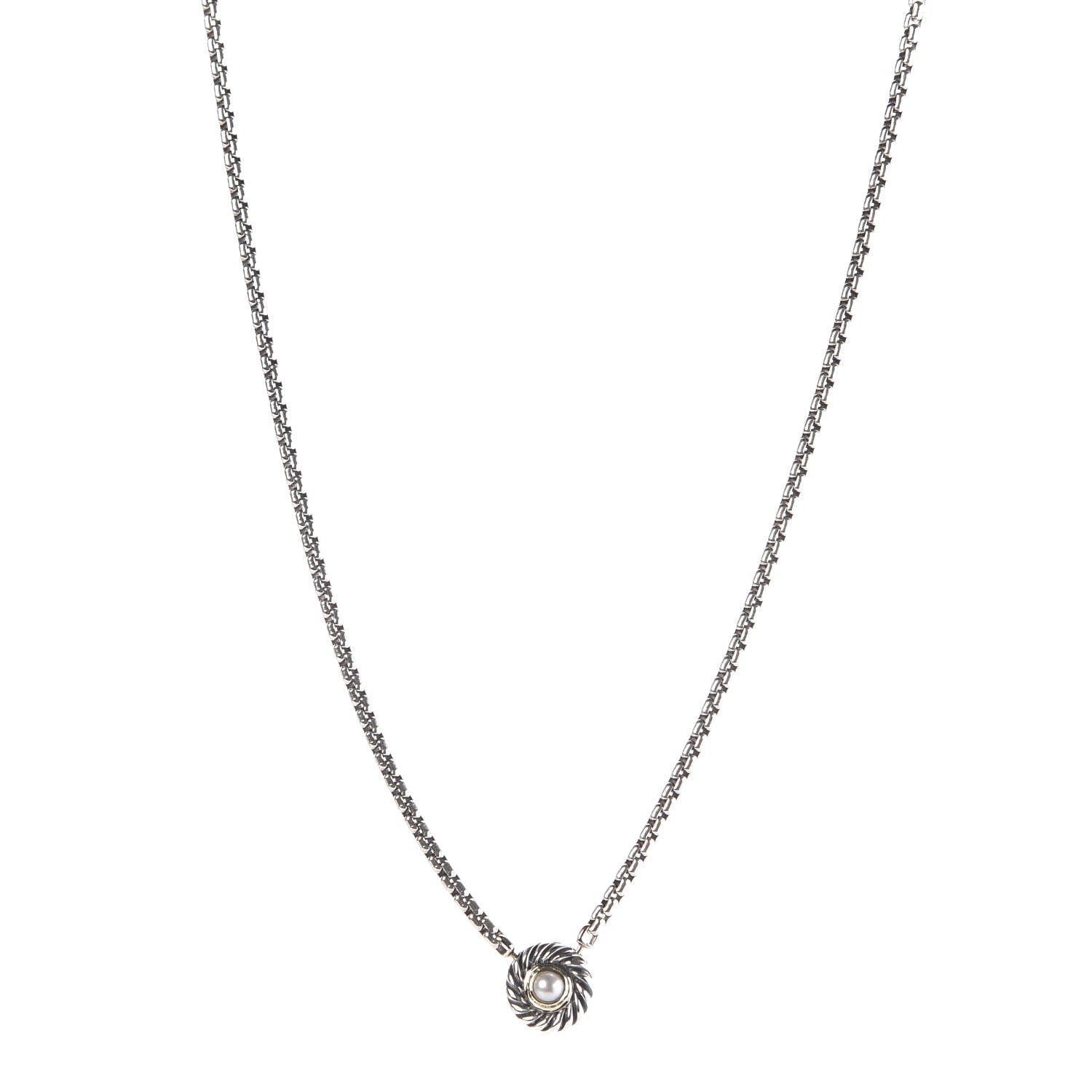 David Yurman Sterling Silver 14K Yellow Gold Pearl 12mm Cookie Pendant Necklace 1 of 6