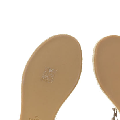 Valentino Garavani Metallic Grained Calfskin Rockstud Ankle Wrap Espadrille Flatform Sandals 36 Skin Natural 7 of 12