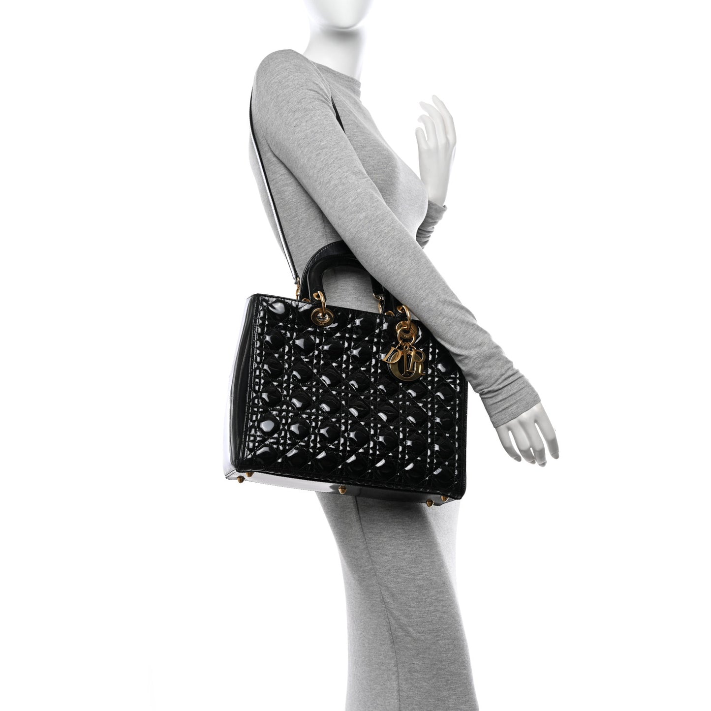 Patent Cannage Large Lady Dior Black