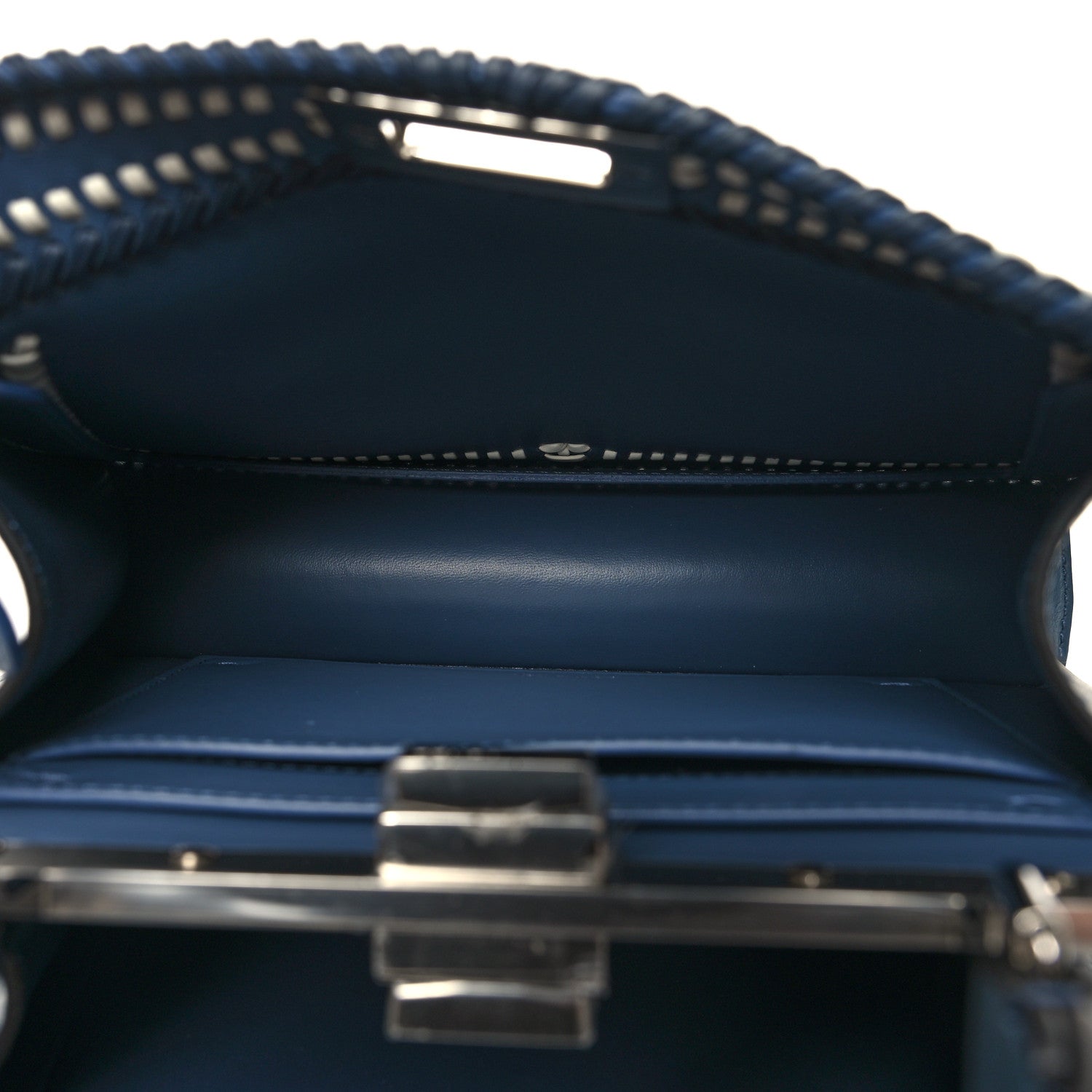 Fendi Vitello Grace Shiny Nappa Helix Woven Small Peekaboo I SEE U Satchel Mirto Dark Blue White Ice 6 of 12