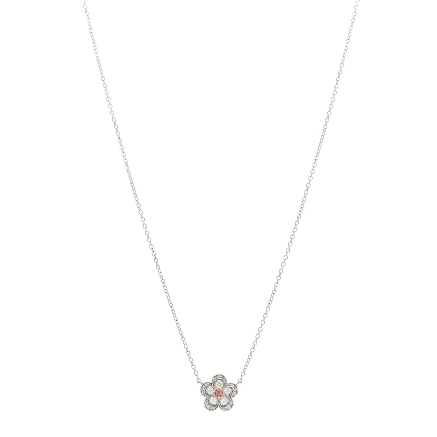 Platinum 18K Rose Gold Pink Diamond Enchant Flower Pendant Necklace