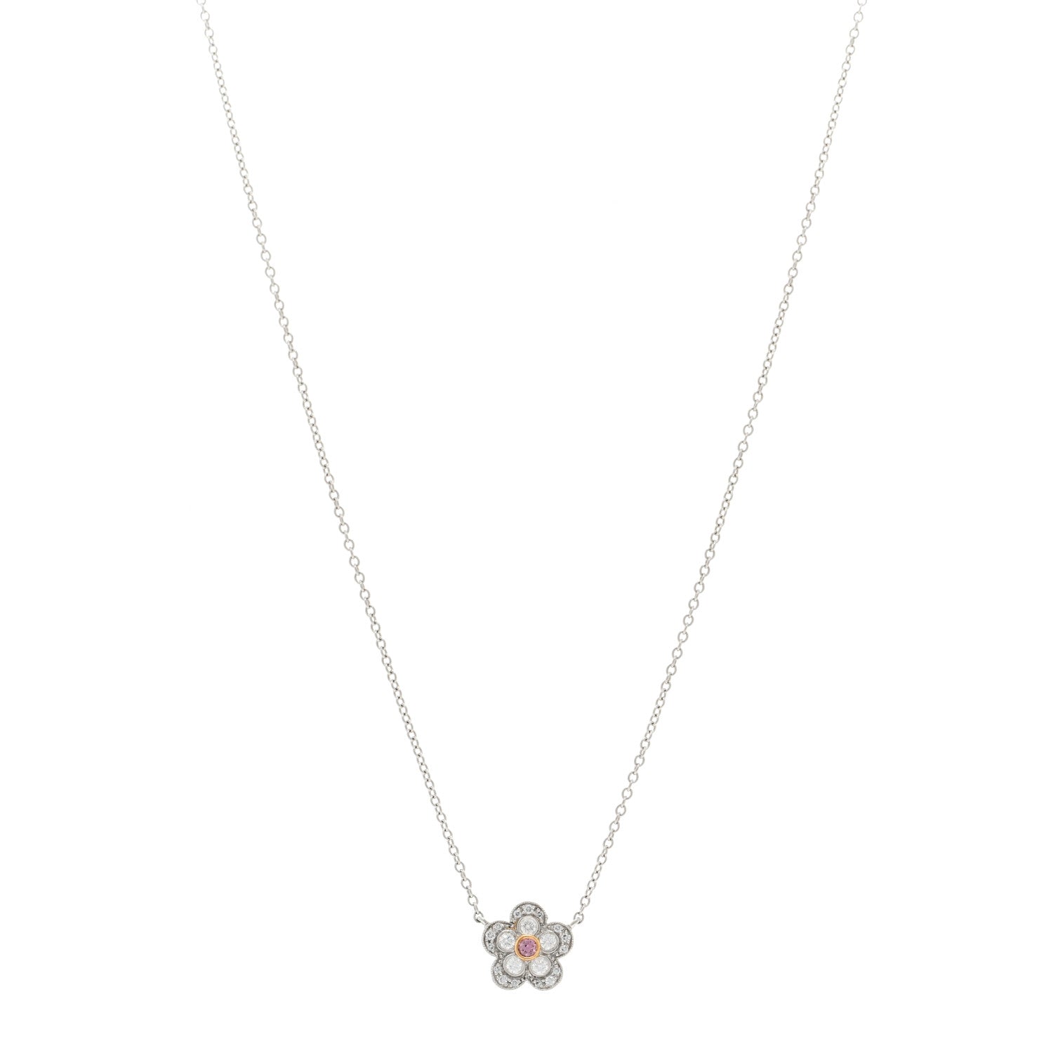 Tiffany Platinum 18K Rose Gold Pink Diamond Enchant Flower Pendant Necklace 1 of 4