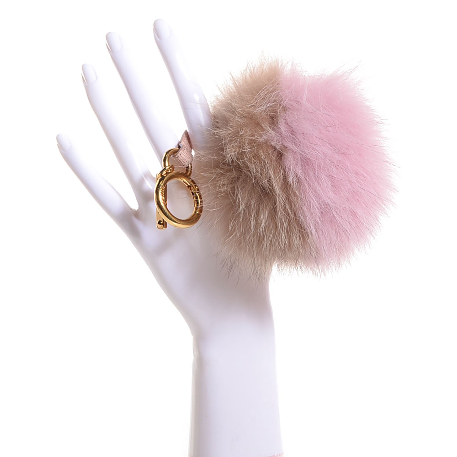 Fendi Fox Fur Vitello Elite Bi-Color Pom Pom Bag Charm Rosa Cammello Cipria 2 of 4