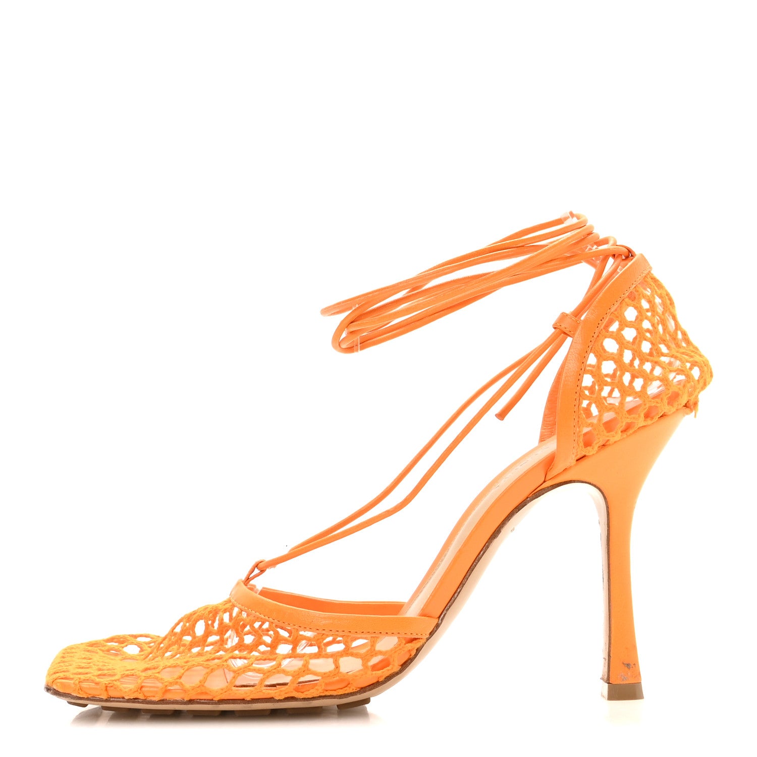Bottega Veneta Mesh Nappa Stretch Ankle Tie 90mm Sandals 39.5 Tangerine 1 of 9
