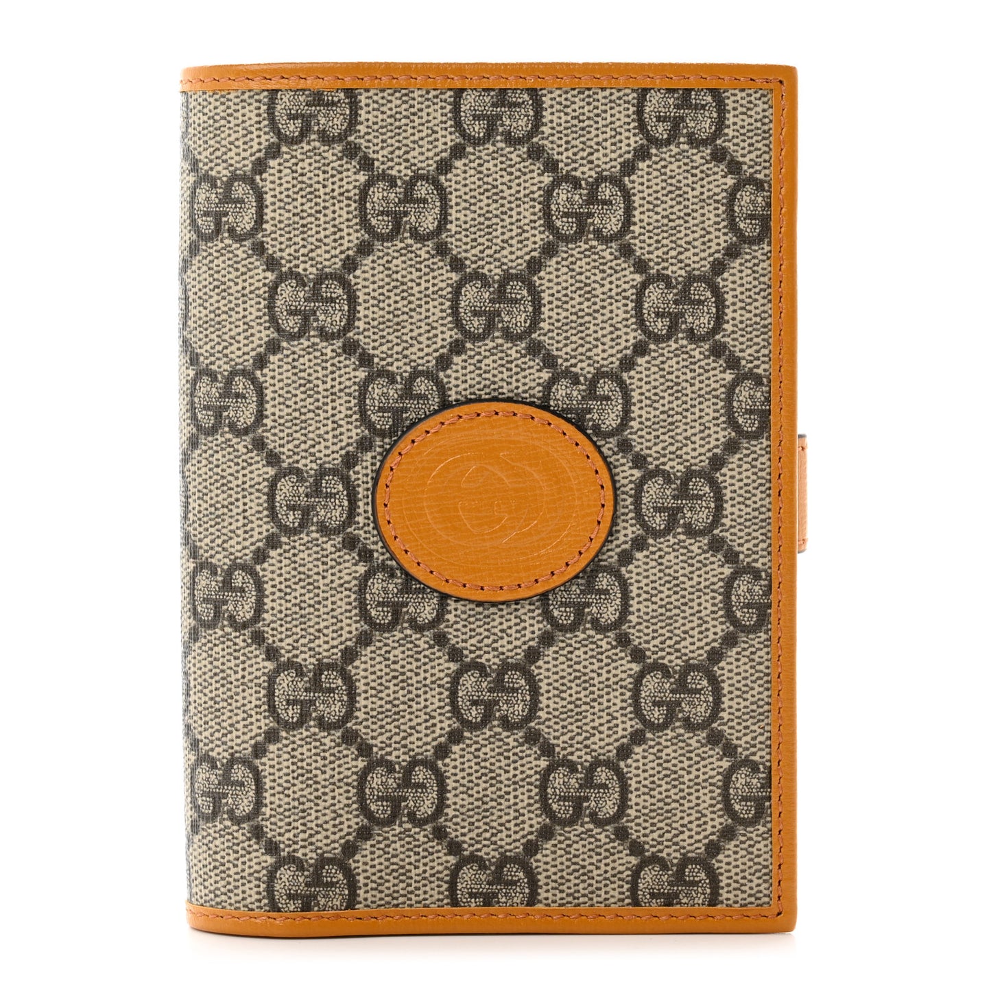 GG Supreme Monogram Textured Calfskin Retro Interlocking G Passport Case Beige Yellow