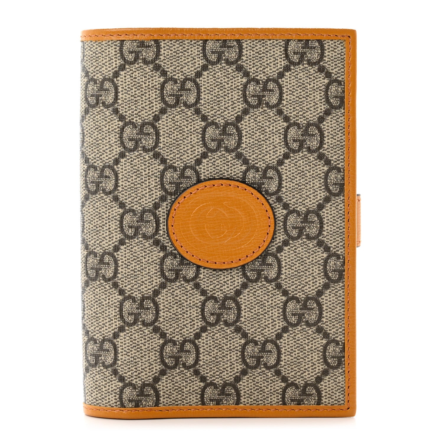 Gucci GG Supreme Monogram Textured Calfskin Retro Interlocking G Passport Case Beige Yellow 1 of 8