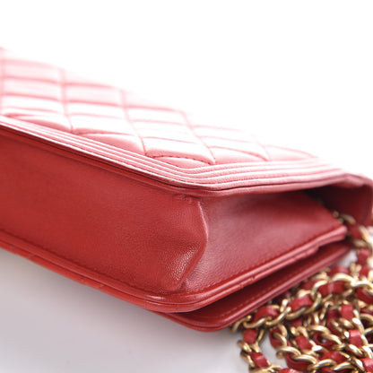 Chanel Lambskin Quilted Boy Wallet On Chain WOC Red 14 of 18