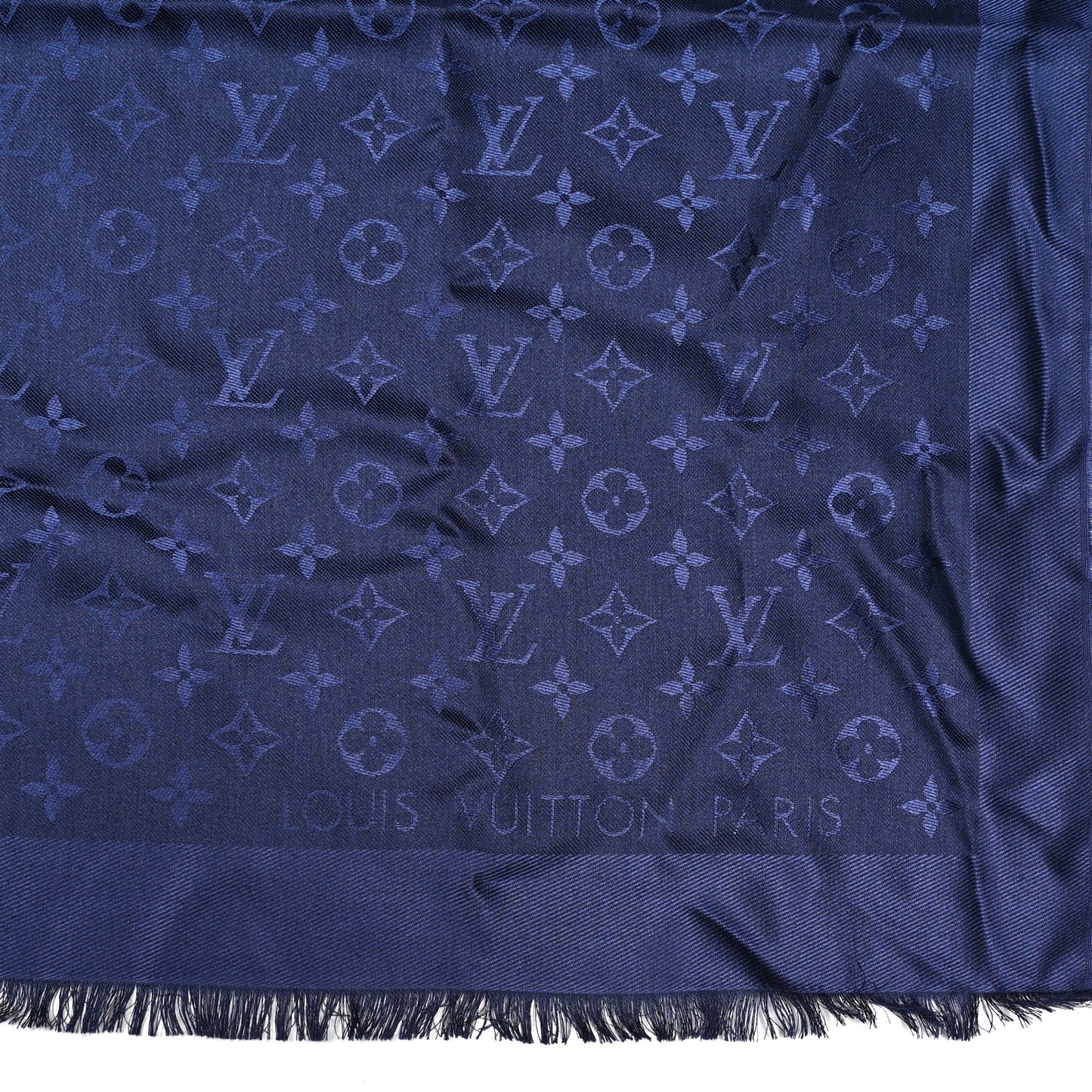 Silk Wool Monogram Shawl Night Blue