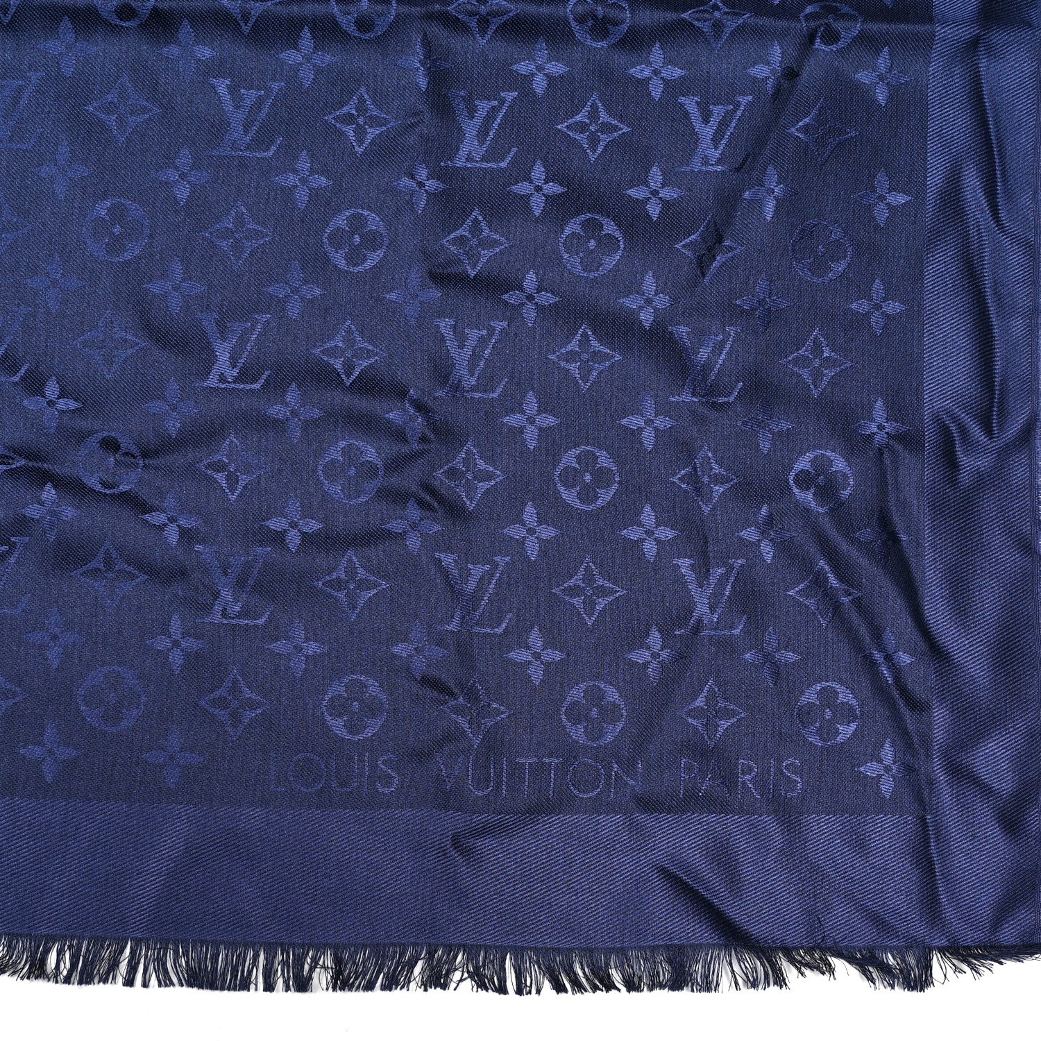 Louis Vuitton Silk Wool Monogram Shawl Night Blue 2 of 5