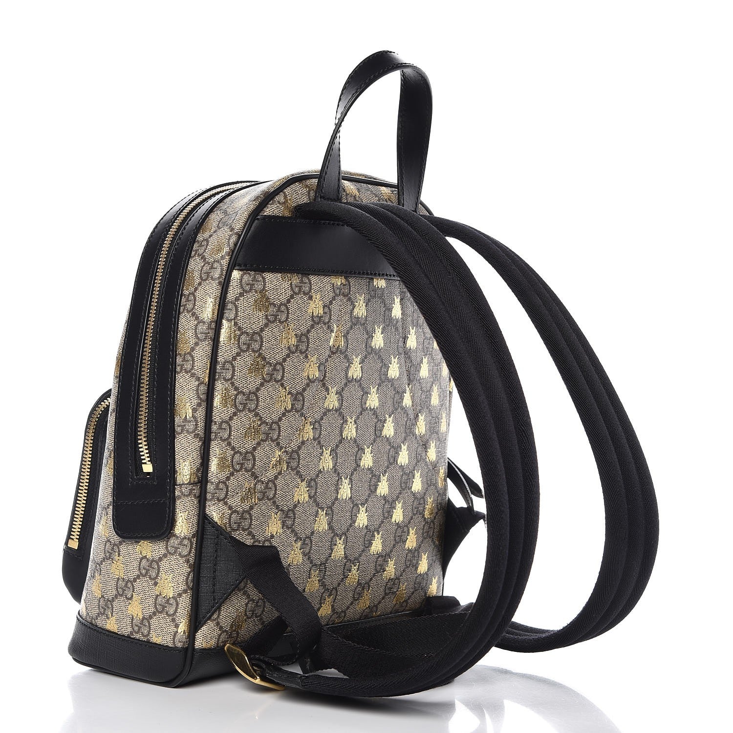 Gucci GG Supreme Monogram Bees Print Small Day Backpack Beige Oro Black 3 of 9