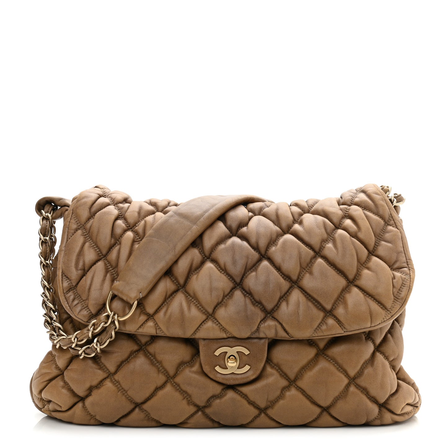 Lambskin Bubble Quilt Flap Brown