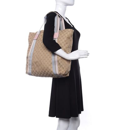 Gucci GG Monogram Medium Web Handle Vertical Tote Pink Blue 2 of 9