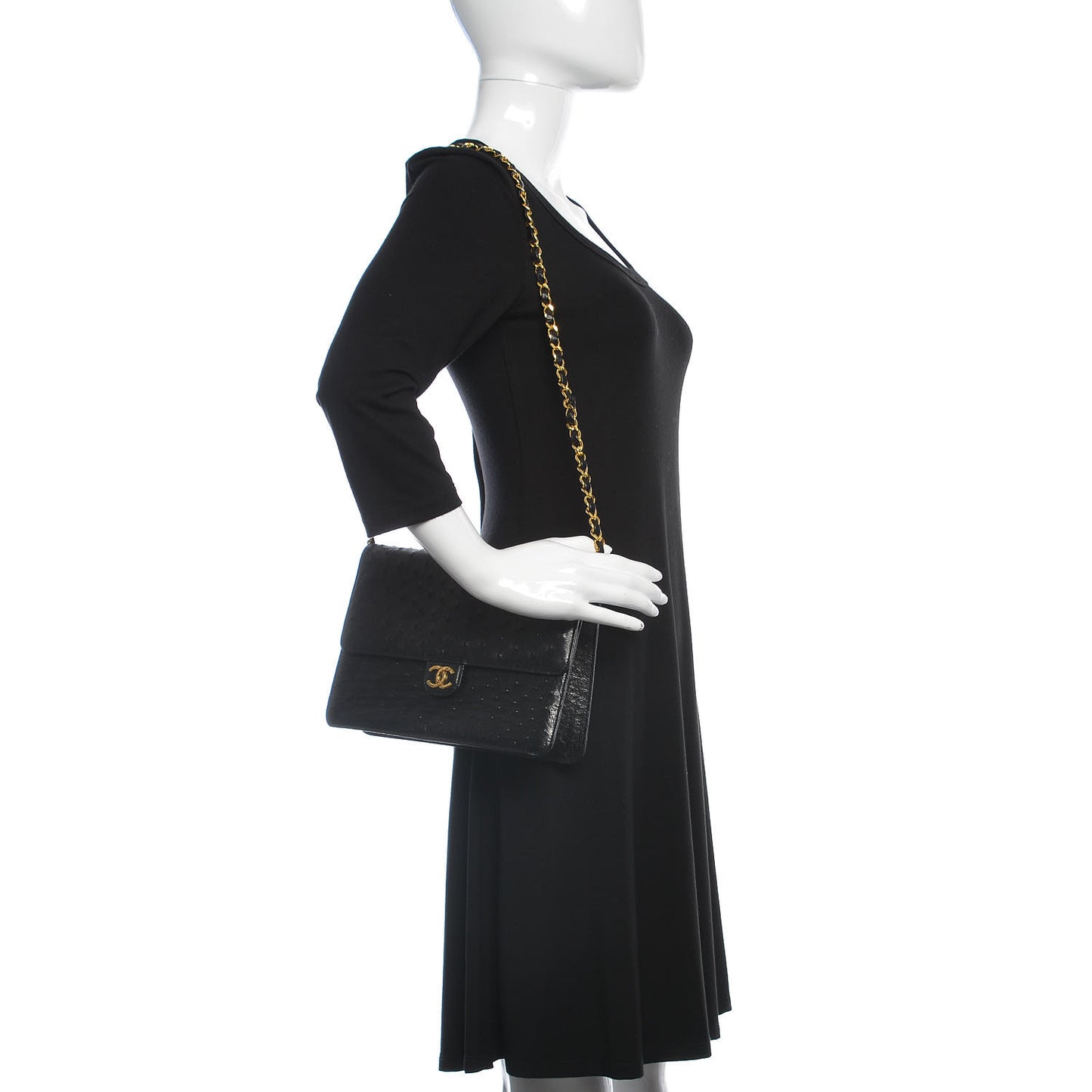 Ostrich Medium Single Flap Black