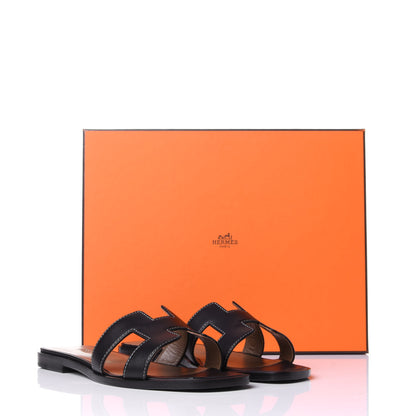 Hermes Box Calfskin Oran Sandals 35.5 Black 11 of 11