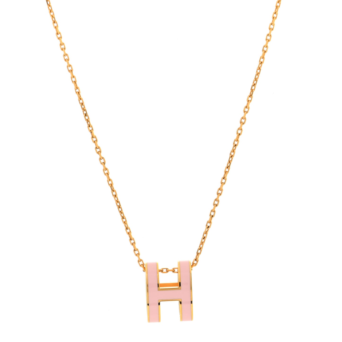 Lacquered Gold Pop H Pendant Necklace Rose Dragee