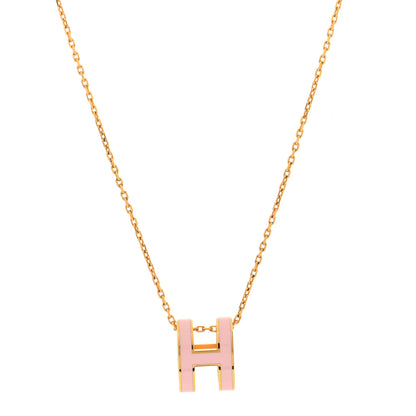 Hermes Lacquered Gold Pop H Pendant Necklace Rose Dragee 1 of 6