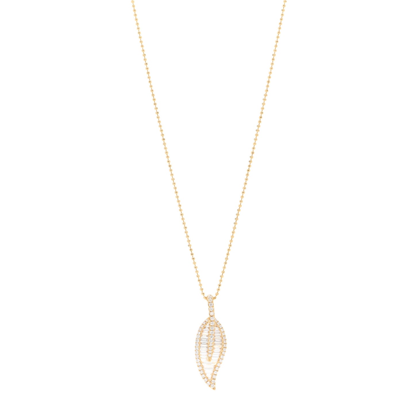 18K Yellow Gold Diamond Large Leaf Pendant Necklace