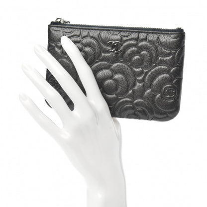 Chanel Goatskin Camellia Embossed Cosmetic Pouch Anthracite 2 of 8