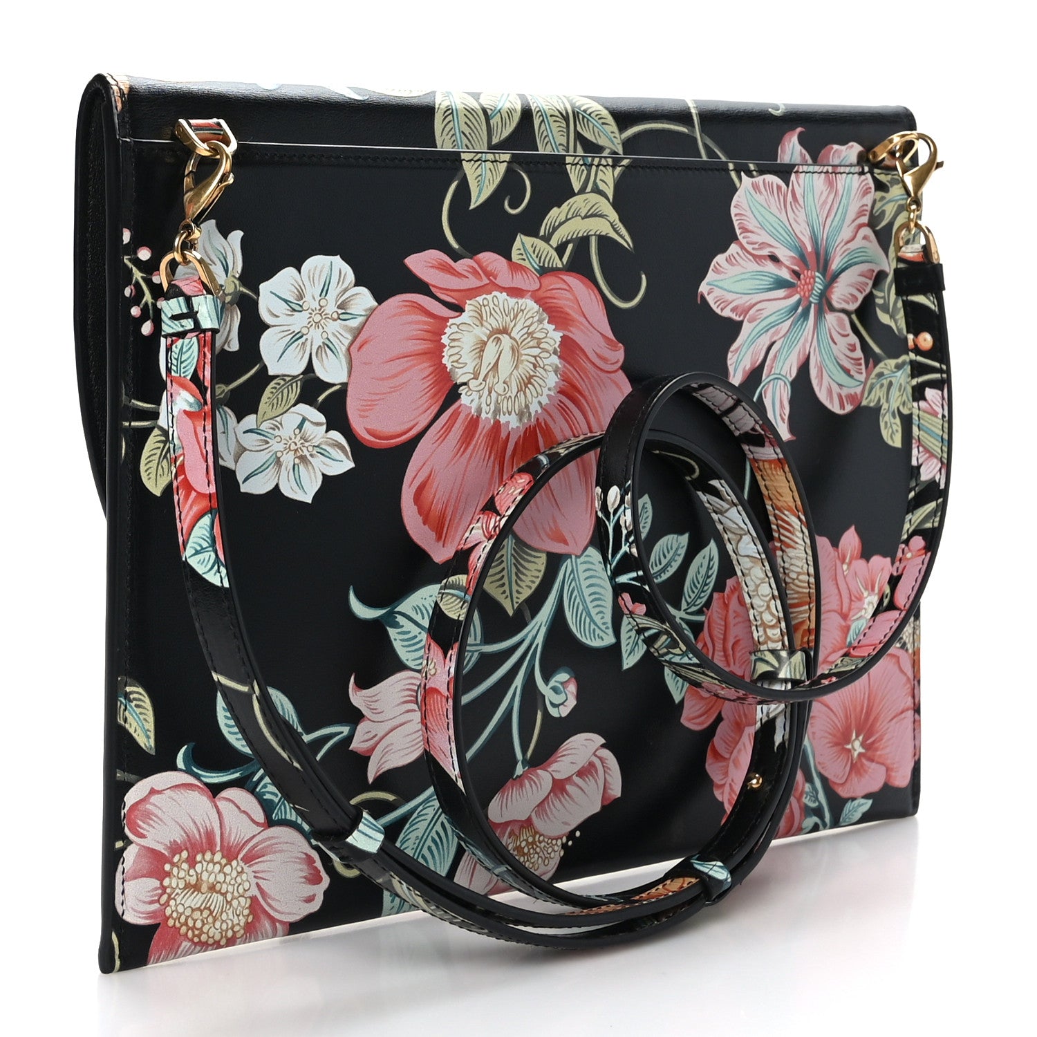 Salvatore Ferragamo Calfskin Floral Print Clutch Black Multicolor 2 of 7