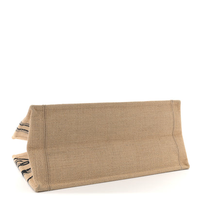 Christian Dior Canvas Jute Embroidered Medium Book Tote Black Beige 4 of 11