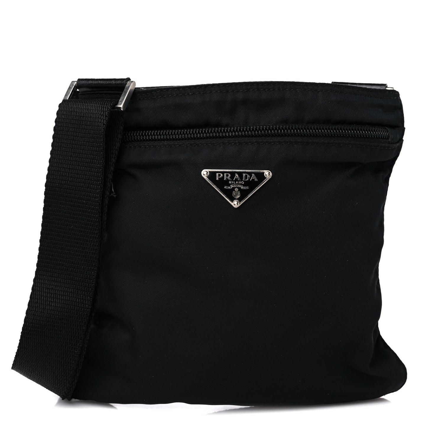 Nylon Flat Messenger Bag Black
