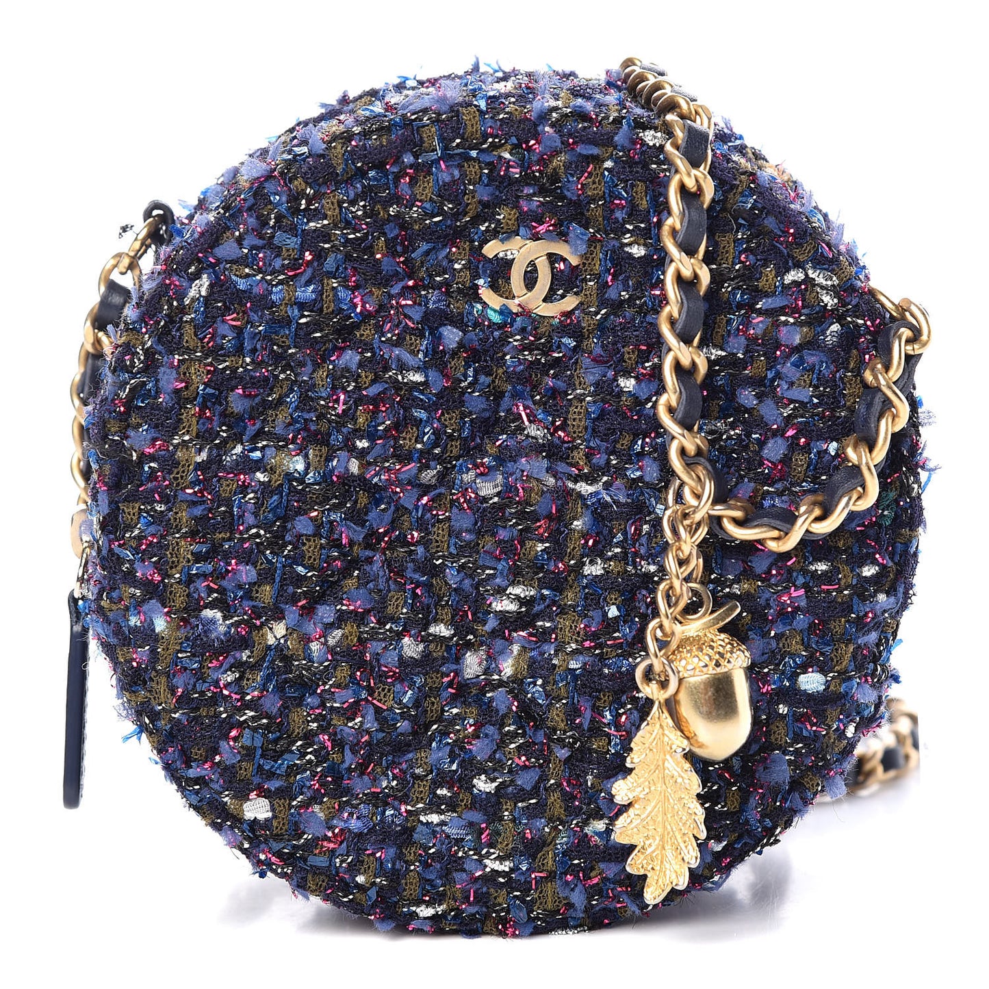 Tweed Round Clutch With Chain Multicolor