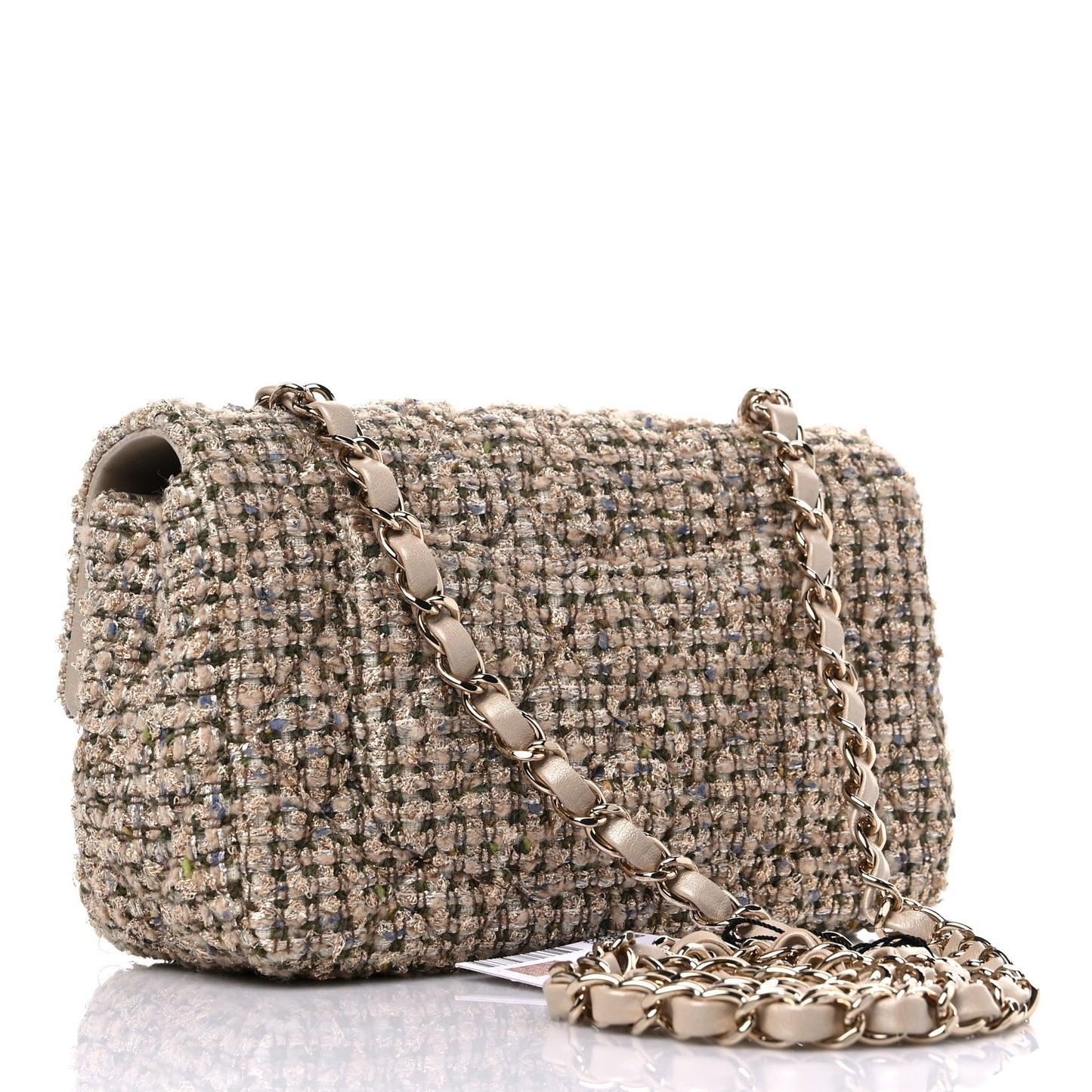 Tweed Quilted Mini Rectangular Flap Beige
