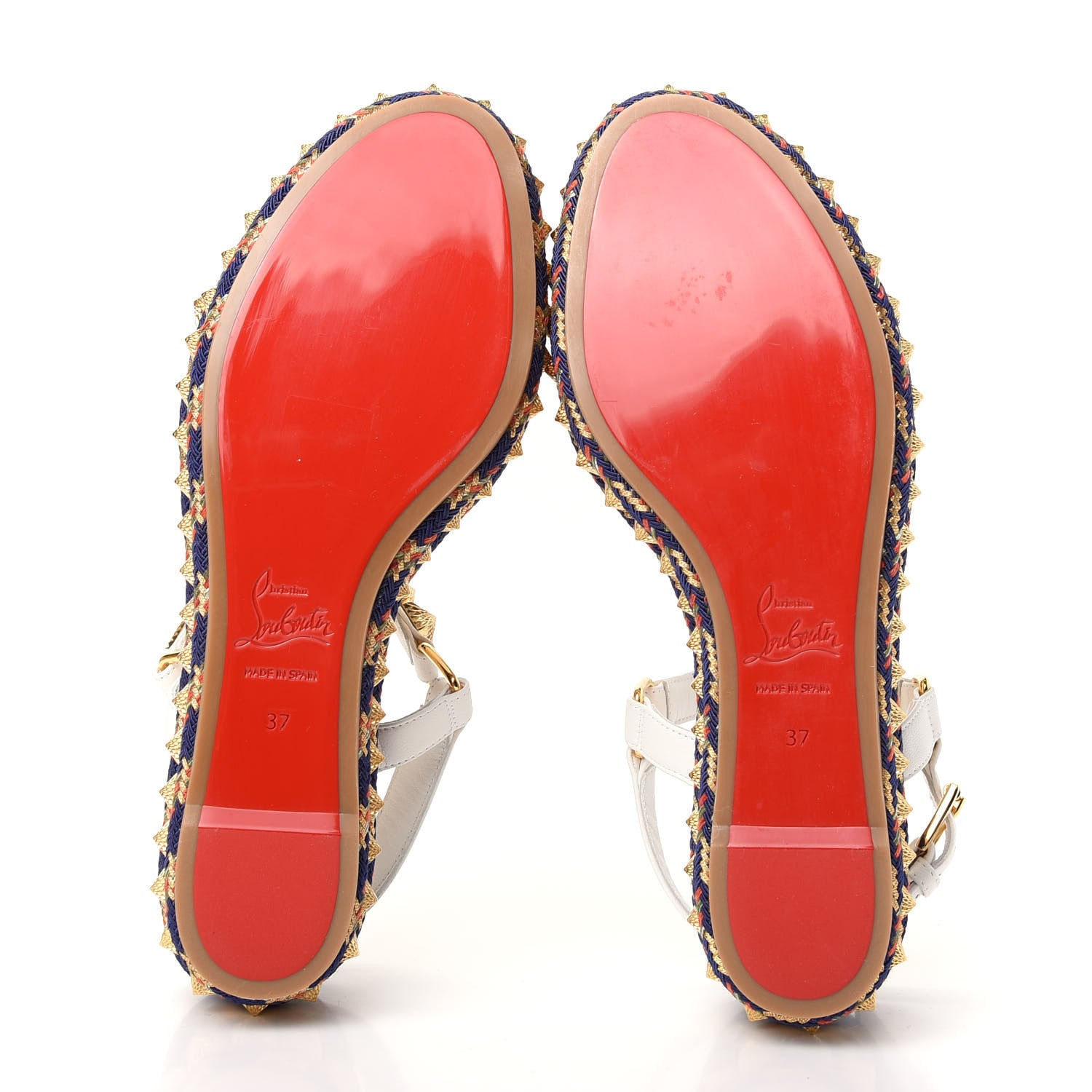 Christian Louboutin Nappa Soie Tattoo Pira Ryad 60 Platform Sandals 37 White Navy 6 of 10
