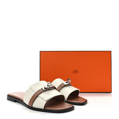 Hermes Calfskin Giulia Sandals 37 Beige Glaise Rose Perle 9 of 9
