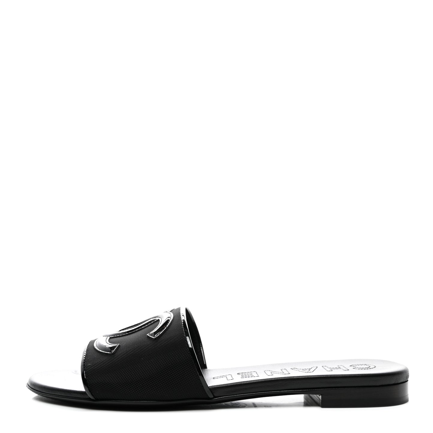 Mesh Patent Calfskin CC Mules 38 Black