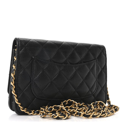 Chanel Caviar Quilted Camellia Wallet On Chain WOC Black 3 of 12