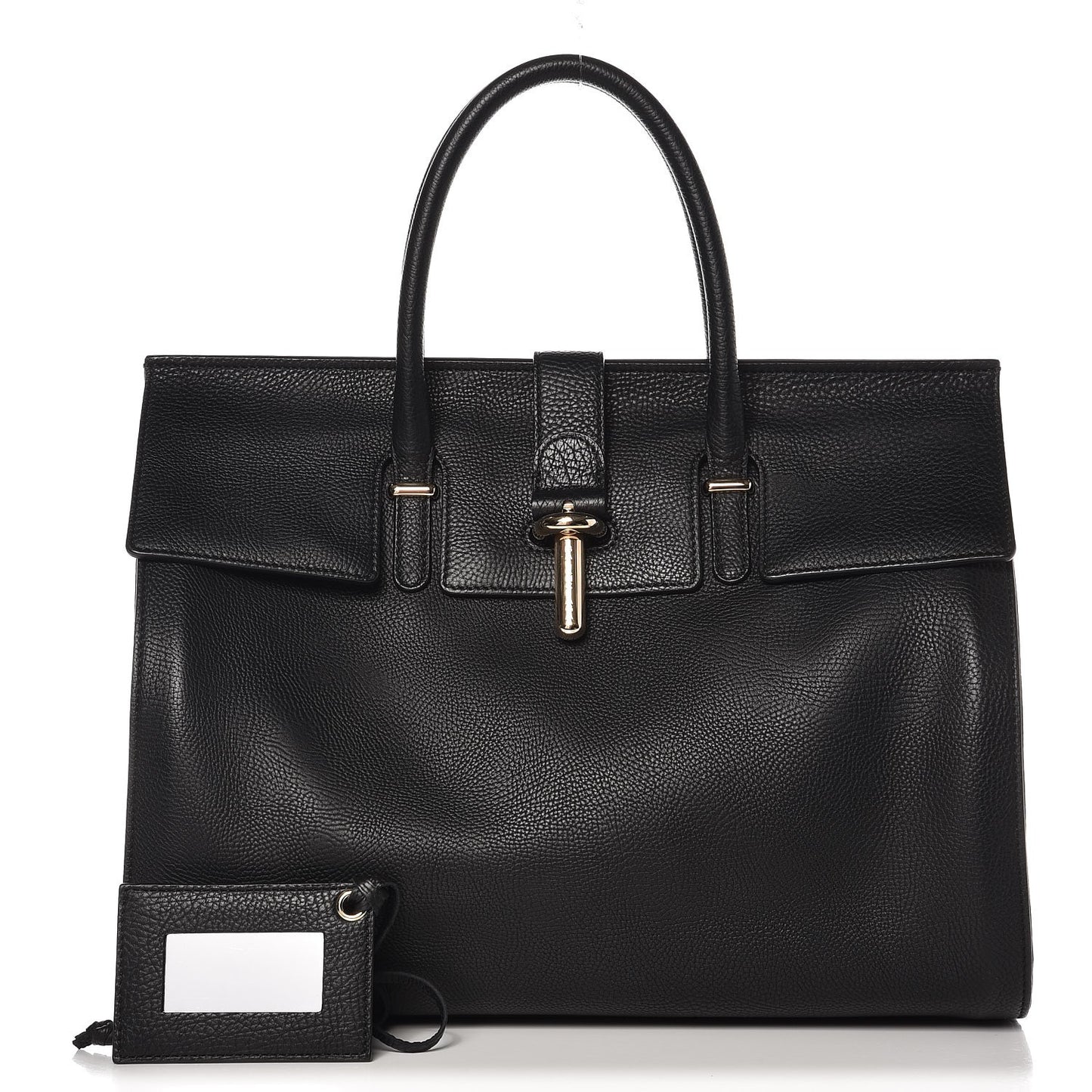 Grained Calfskin M Tube Round Tote Black