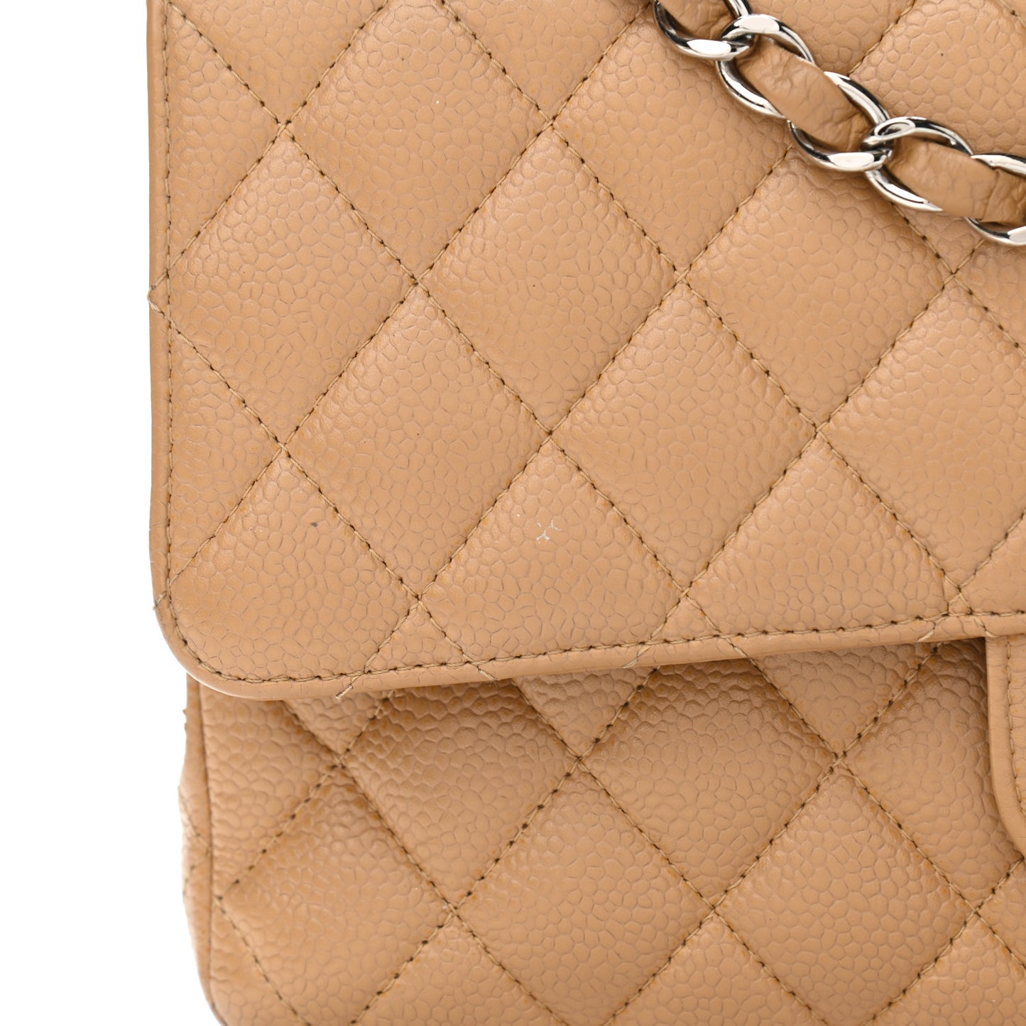 Caviar Quilted Medium Double Flap Beige