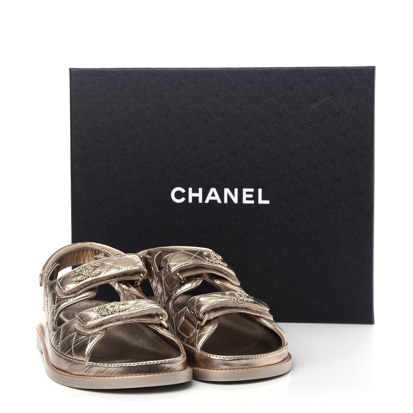Iridescent Lambskin Velcro Dad Sandals 35.5 Light Bronze