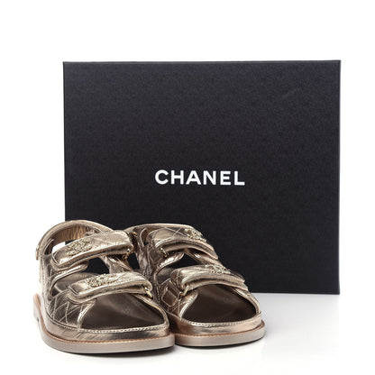 Chanel Iridescent Lambskin Velcro Dad Sandals 35.5 Light Bronze 13 of 13