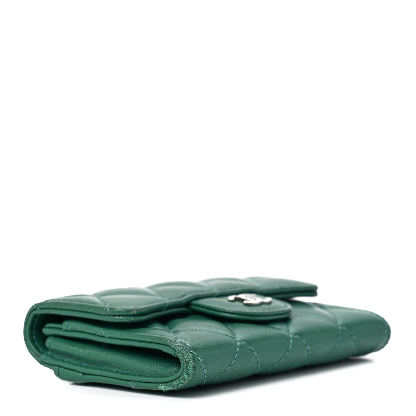 Lambskin Quilted Flap Card Holder Wallet Green