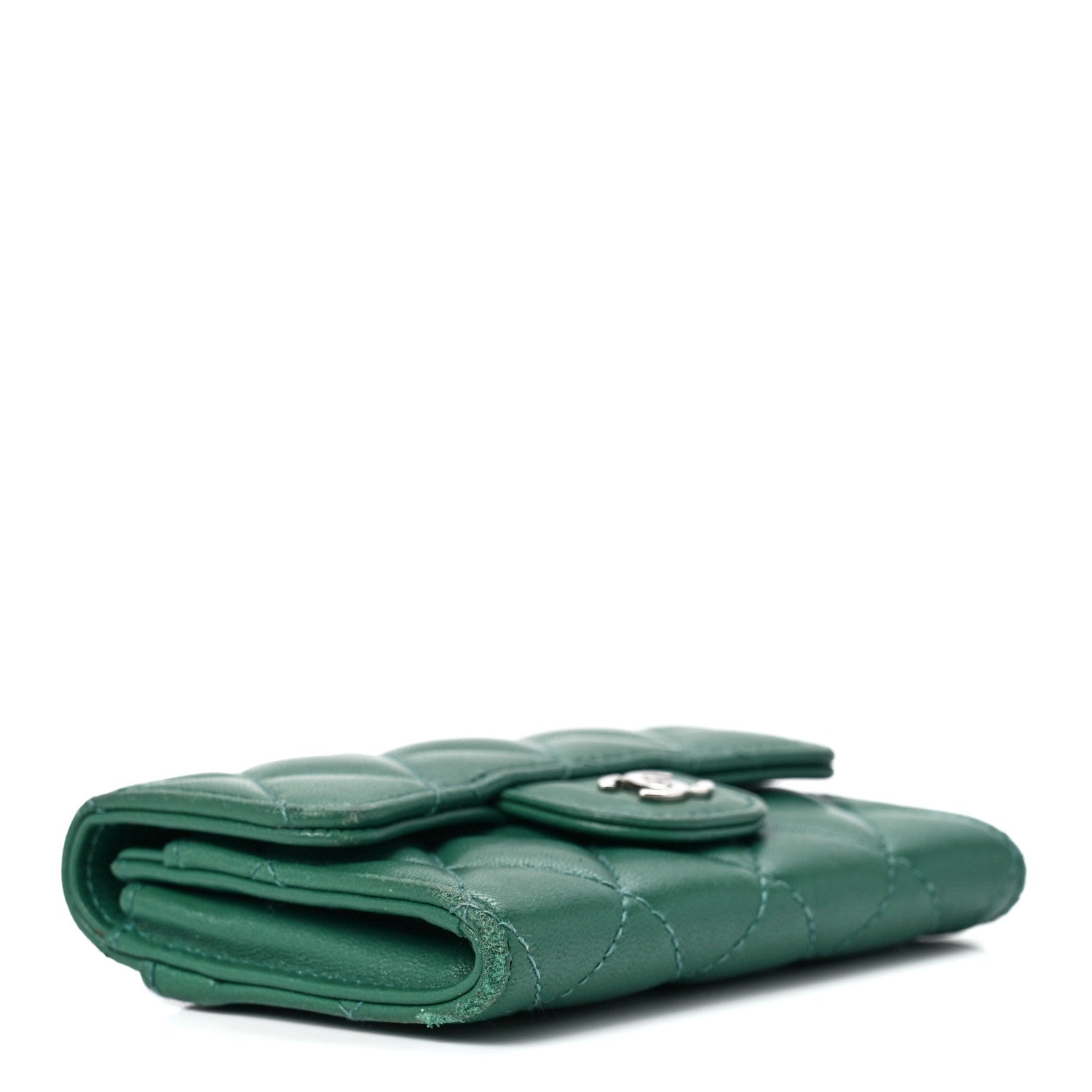 Chanel Lambskin Quilted Flap Card Holder Wallet Green 4 of 12