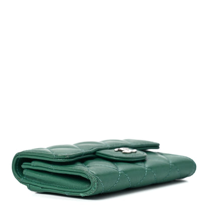Chanel Lambskin Quilted Flap Card Holder Wallet Green 4 of 12