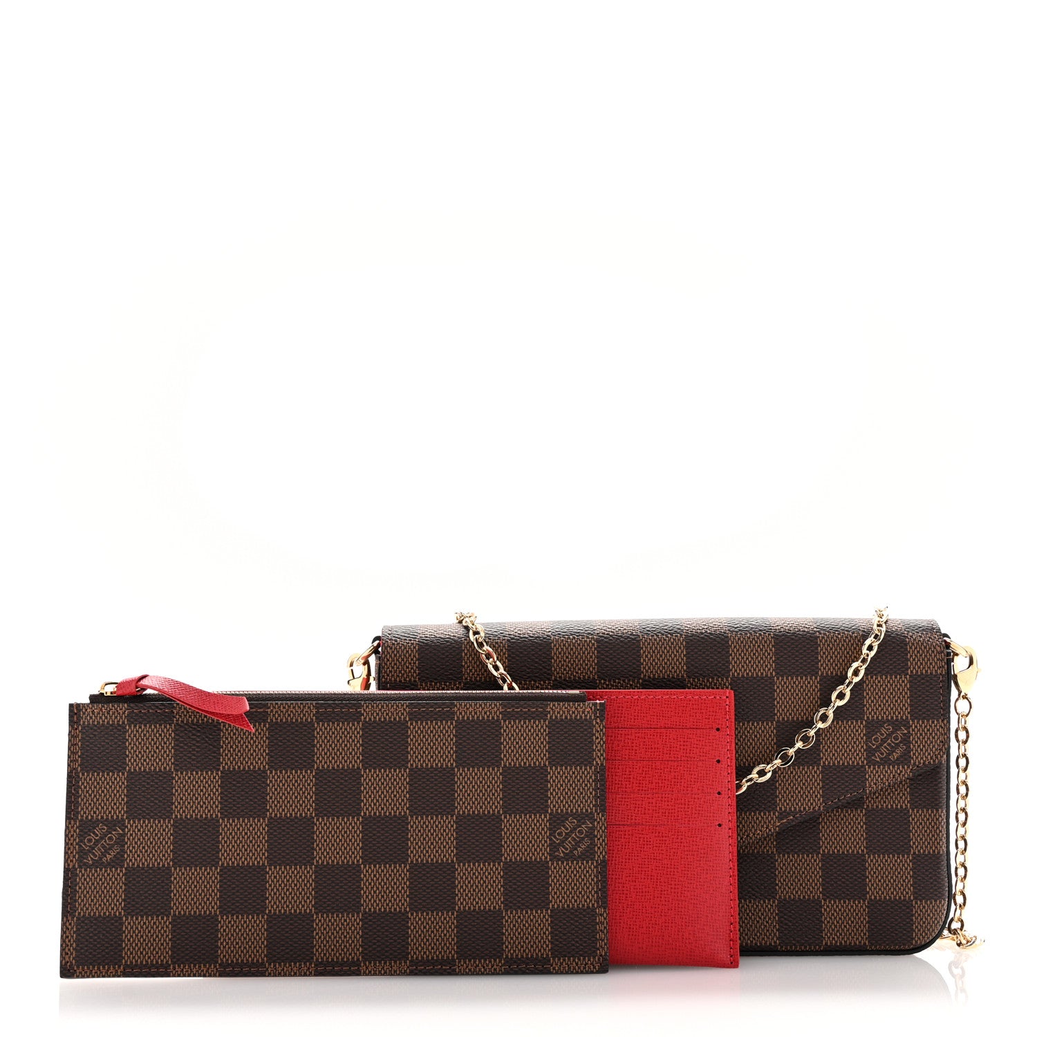 Louis Vuitton Damier Ebene Pochette Felicie Chain Wallet 3 of 11