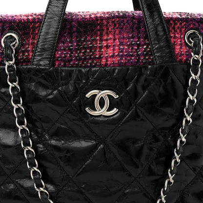 Chanel Glazed Calfskin Quilted Tweed Portobello Tote Black Pink 8 of 10