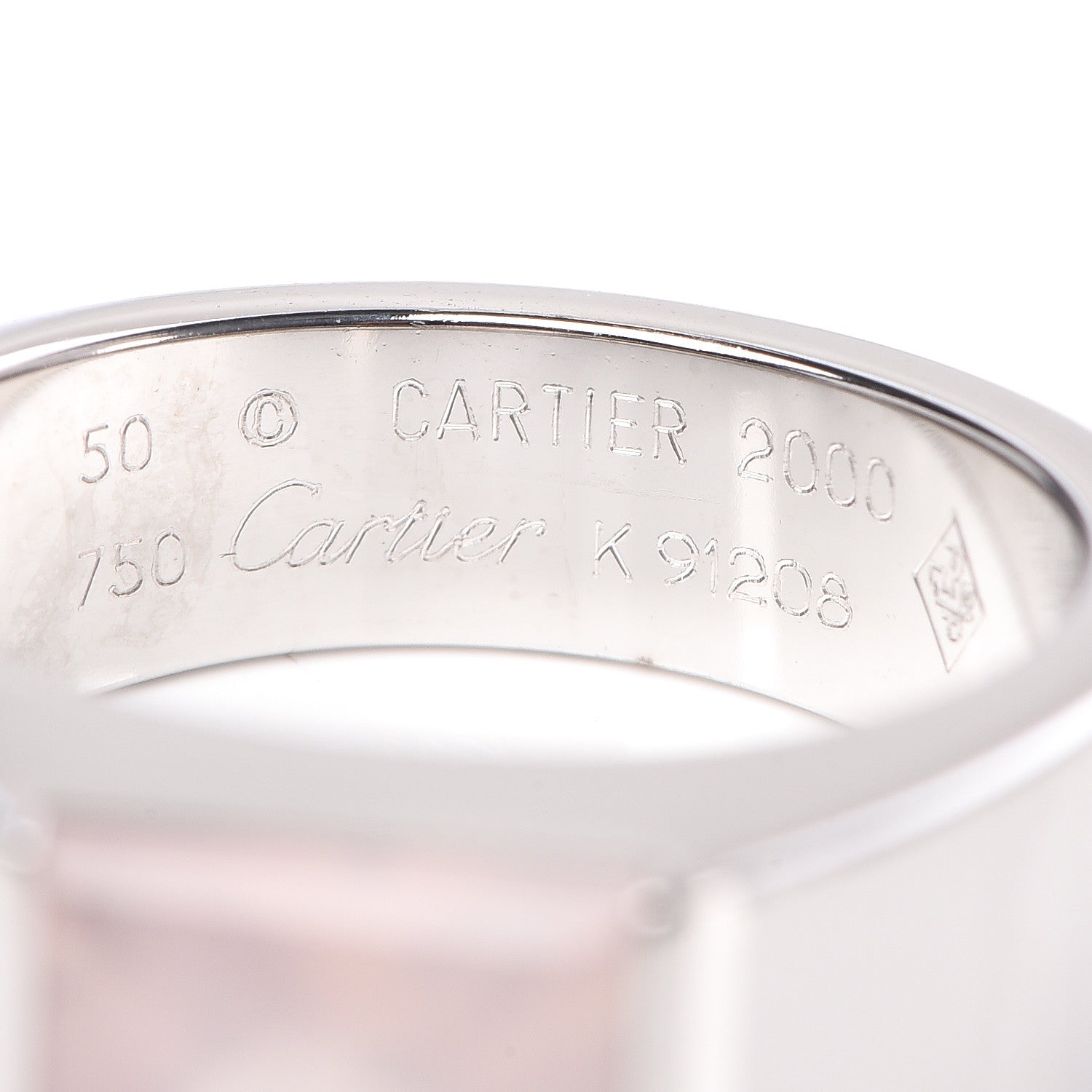 Cartier 18K White Gold Rose Quartz Tank Ring 50 5.25 5 of 6