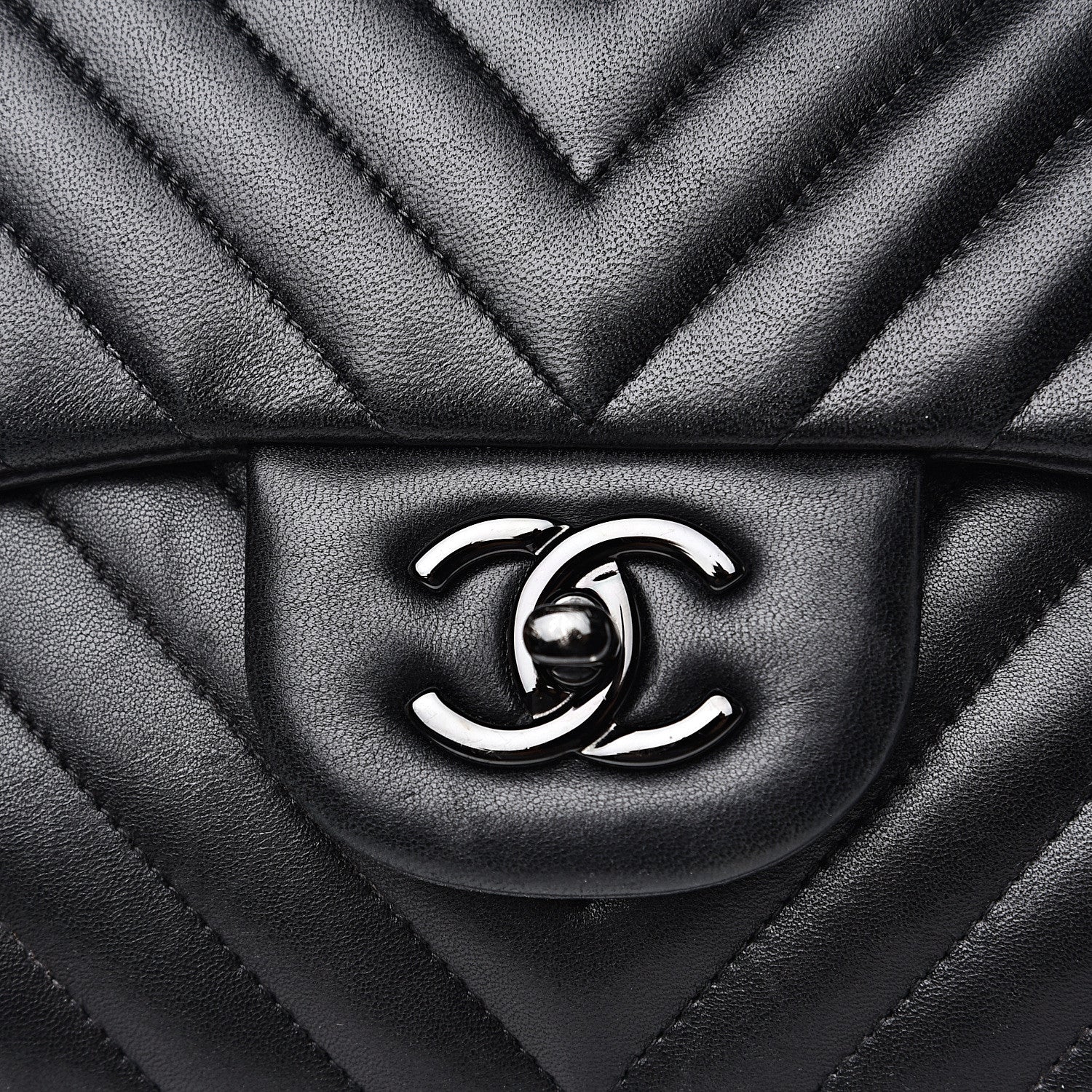 Chanel Lambskin Chevron Quilted Jumbo Double Flap So Black 8 of 18