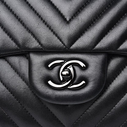 Chanel Lambskin Chevron Quilted Jumbo Double Flap So Black 8 of 18