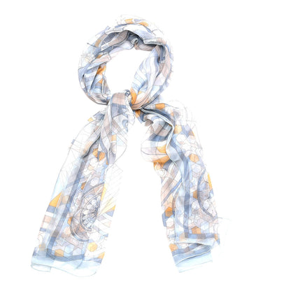 Hermes Mousseline Silk Rose De Compas Stole Scarf Bleu Glacier Beige Gris 1 of 7