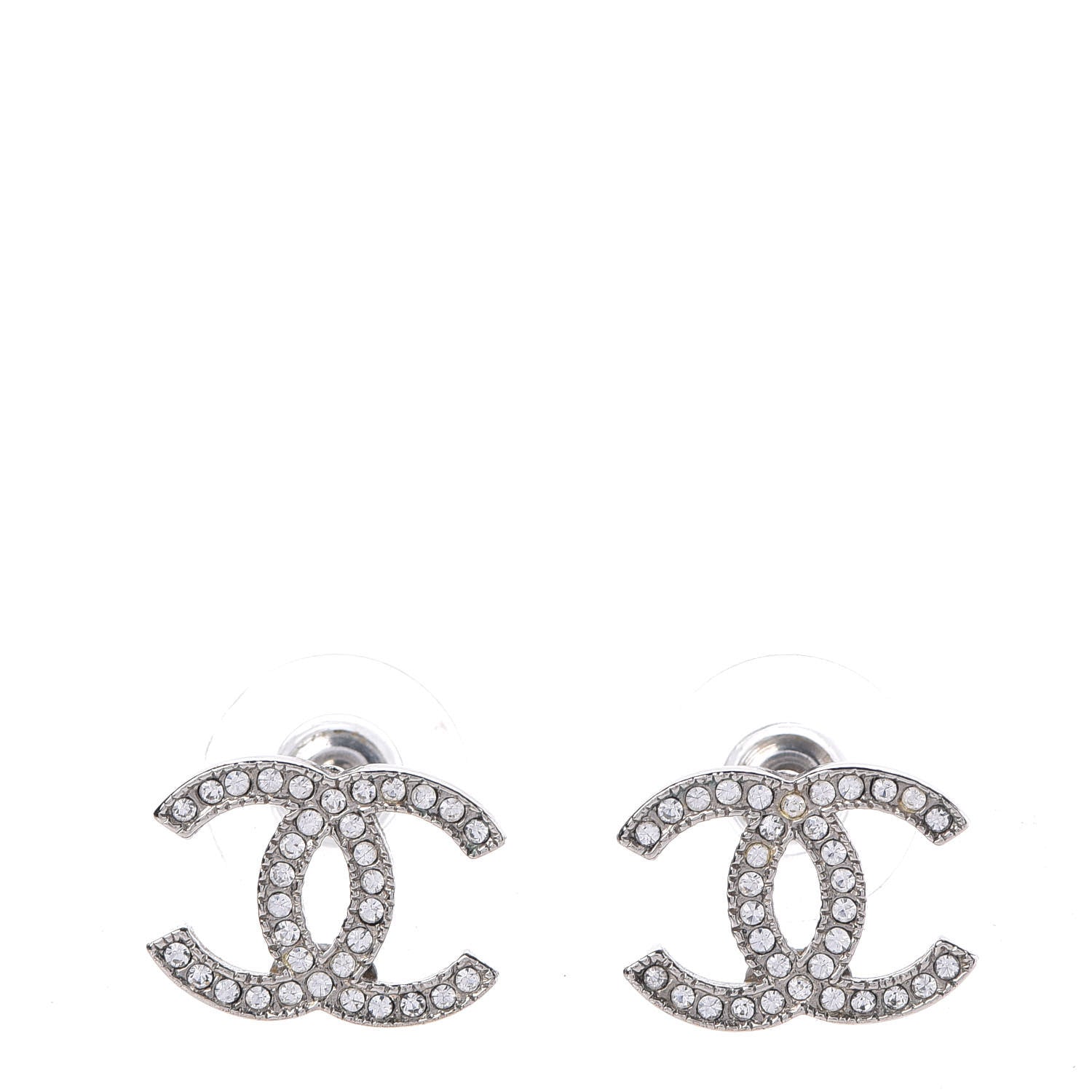 Chanel Crystal Timeless CC Earrings Silver 1 of 5