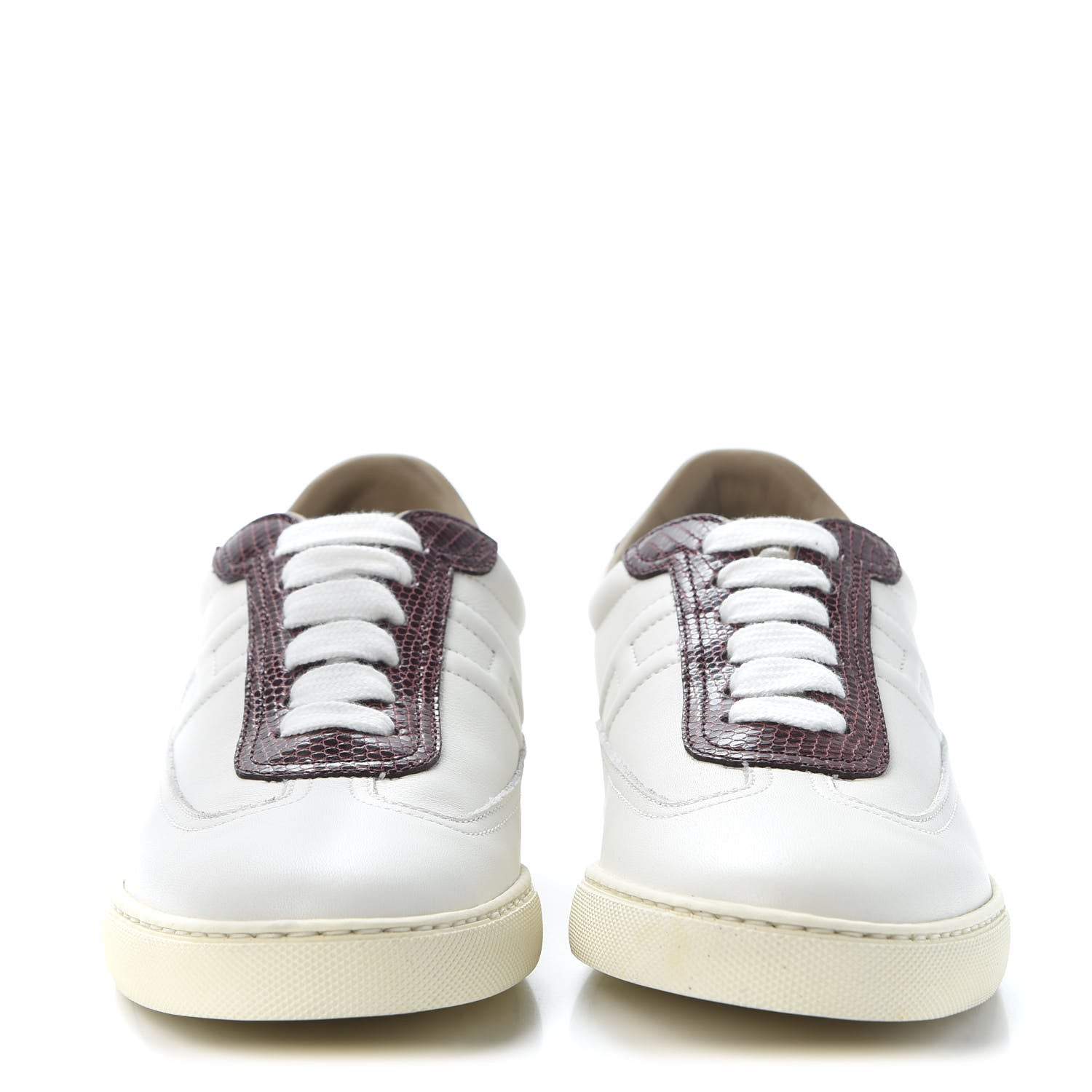 Hermes Calfskin Lizard Womens Quicker Sneakers 36 White Bordeaux 2 of 9