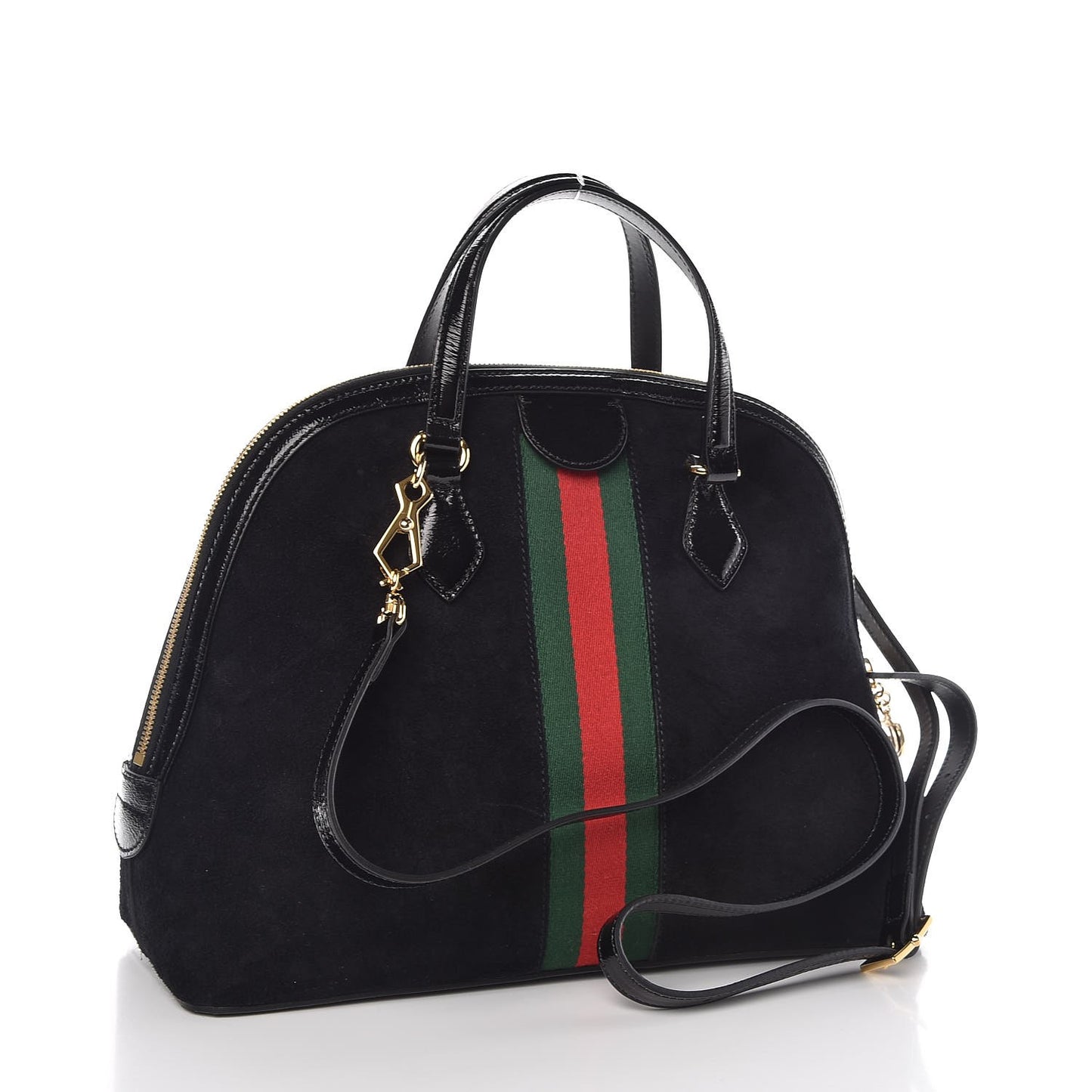 Suede Patent GG Web Medium Ophidia Top Handle Dome Bag Black